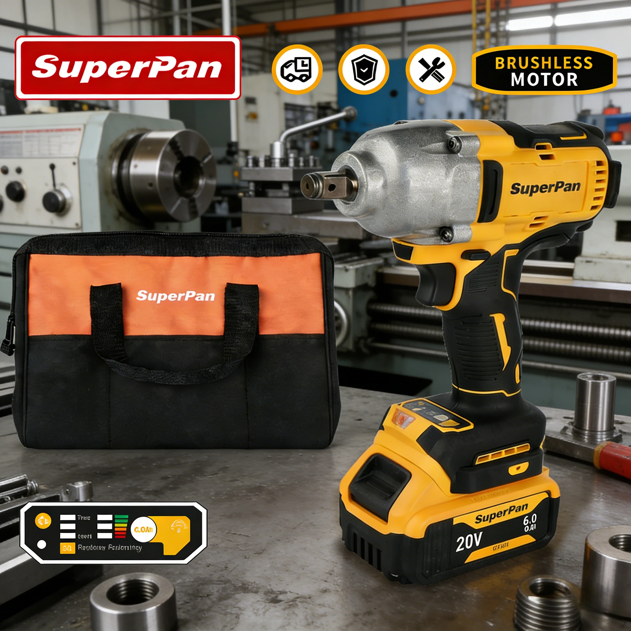 

SuperPan DCF900 Brushless Wrench 2800r/min Variable Speed Home Repair Tool Bag Durable Wrench for DeWalt 18V battery pin