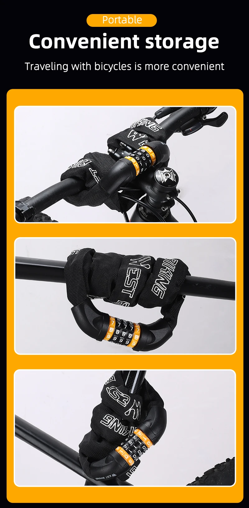 WEST BIKING Lokaler Versand Fahrradschloss 65-150CM Multilängen-Fahrradkettenschloss Motorrad E-Bike Fahrrad 5-stelliges Passwort Diebstahlsicherung Sicherheitsschloss – Detail 14