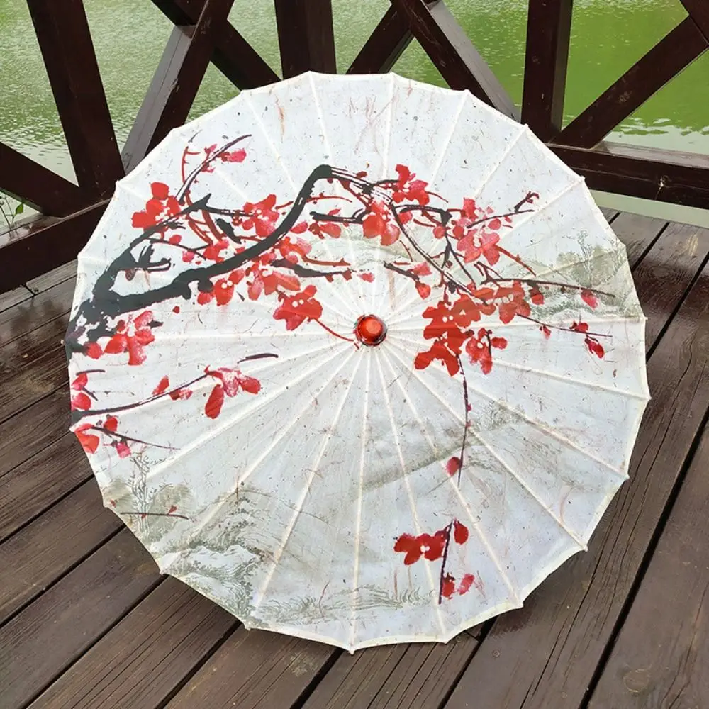 Handmade Oiled Paper Umbrella Vintage Decorative Hanging Chinese Silk Umbrella Patterned Colorful Stick Umbrella Classical Dance