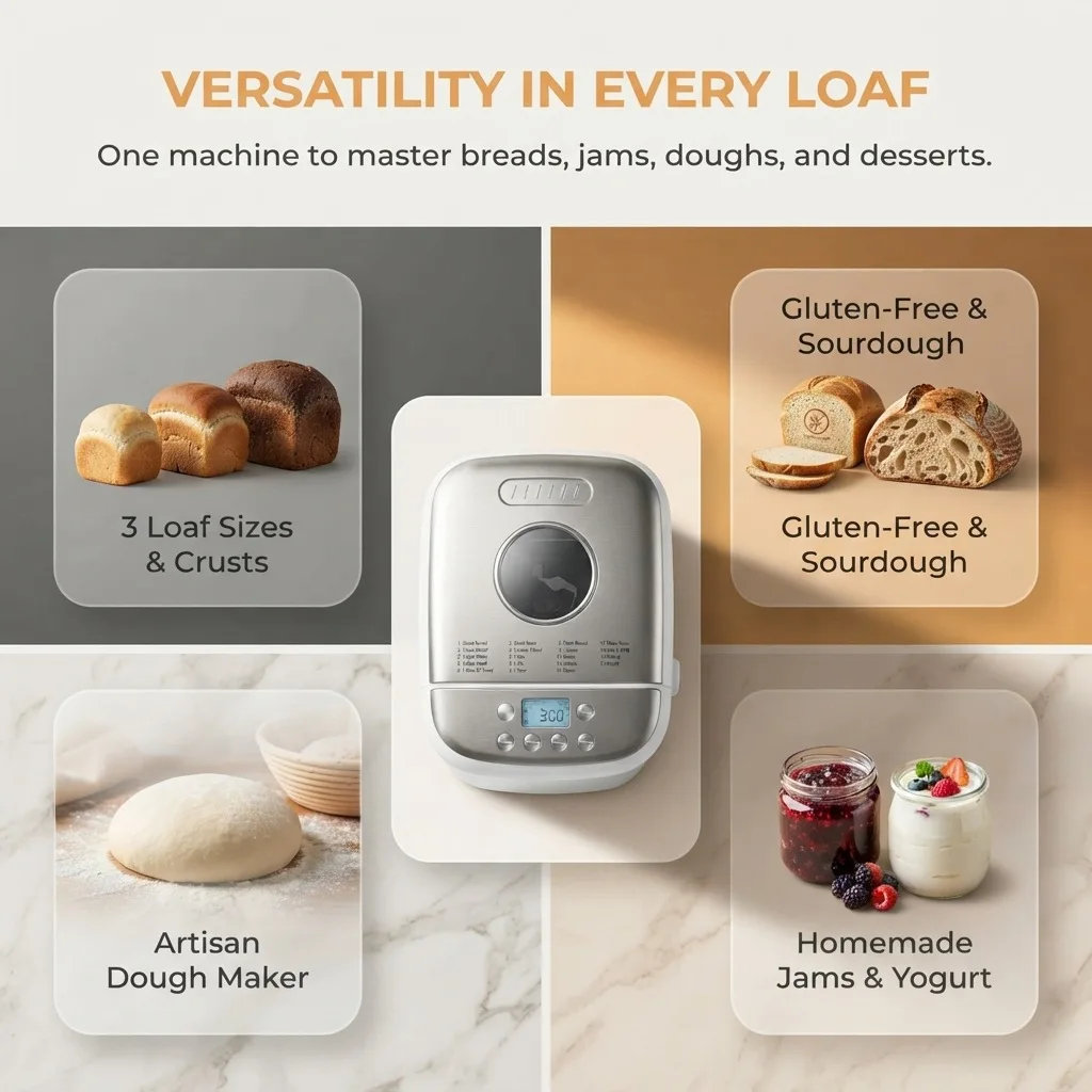 Bread Maker Machine 19 Programs Clear Viewing Window with 3 Loaf Sizes & Crusts LCD Display 15H Delay-start Timer & 1H Keep Warm
