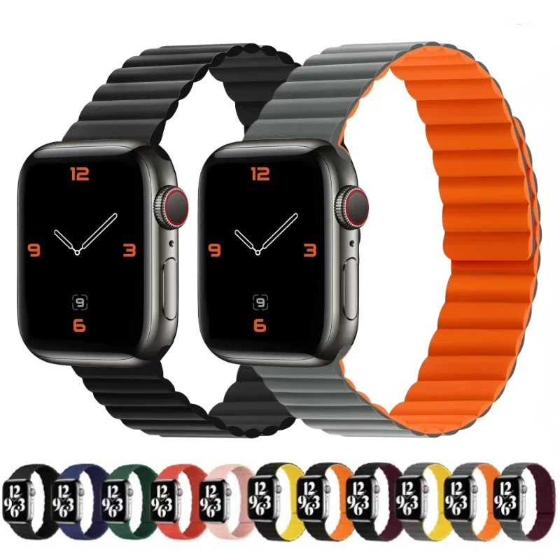 

Silicone Strap for Apple Watch 49mm 46mm 45mm 44mm 41mm 40mm Ultra/2 10 9 8 7 6 5 4 SE Magnetic Bracelet Wristband Iwatch 3 42mm