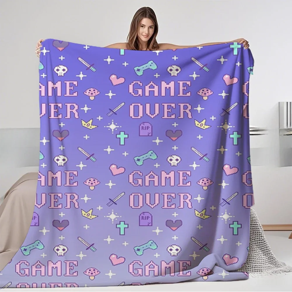Manta de franela clásica Game Over, colección Pastel, manta térmica Oriental, corredor de cama acolchado con agradable para la piel