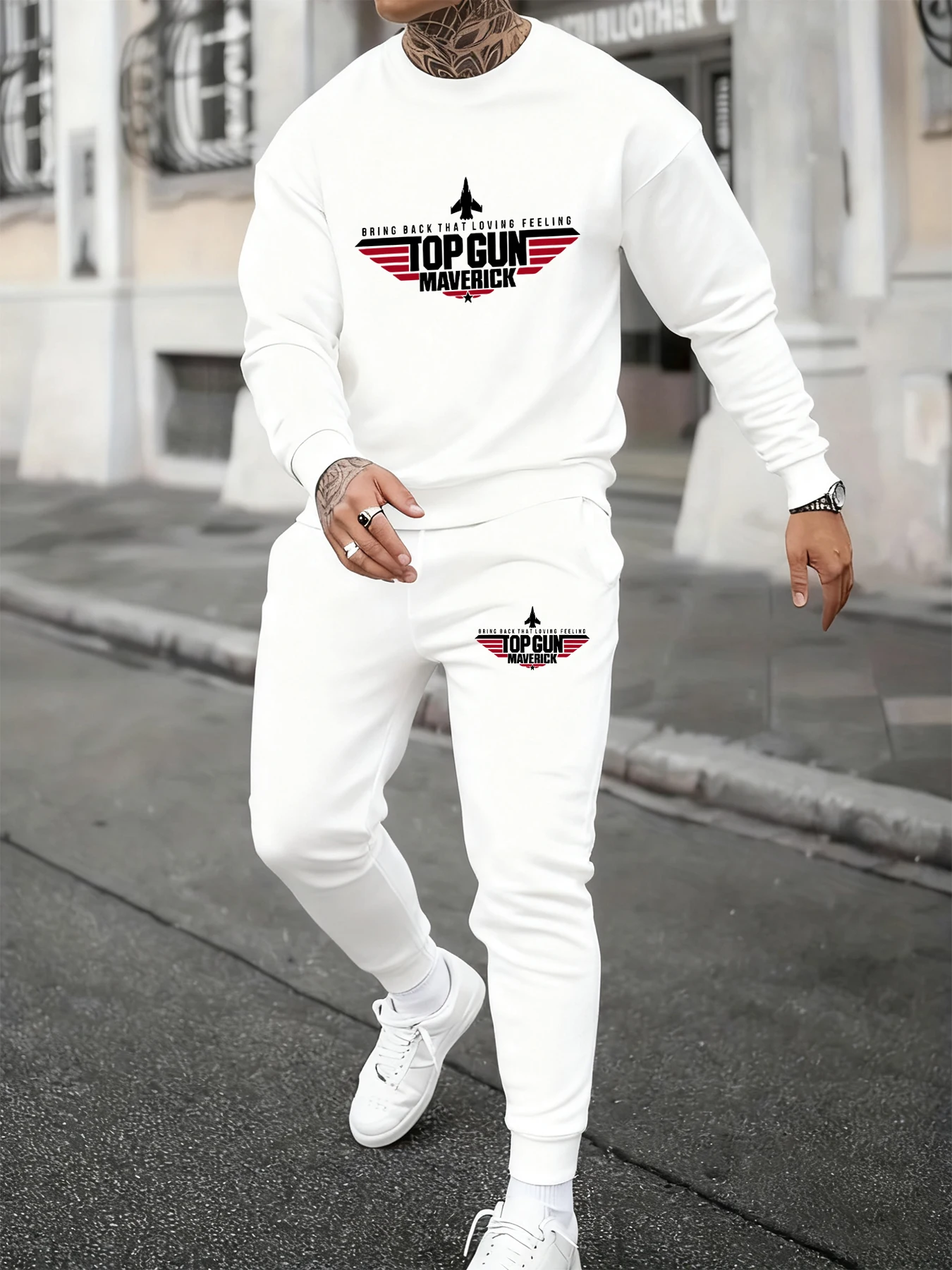 Top Gun Maverick Print Mans Autumn Sweatshirt Set Sporty Soft Two Pieces Sets O-Neck Long-Length Clothes Street Sweatpants