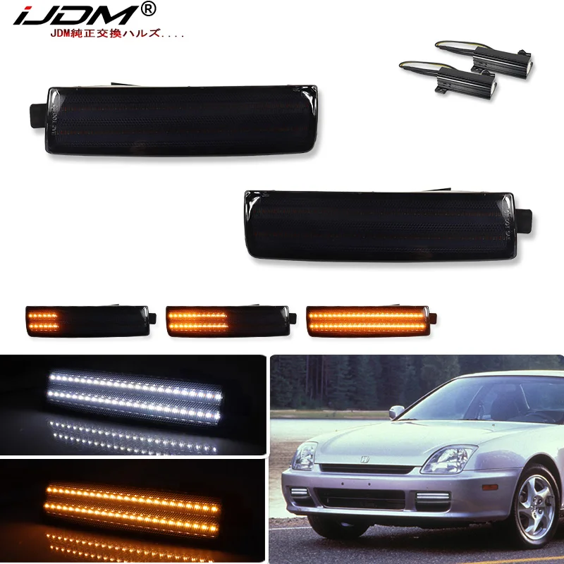 

Угловые фонари сигнала автомобиля iJDM в сборе для Honda Prelude 97-01, янтарный последовательный указатель поворота/белые фары дальнего света