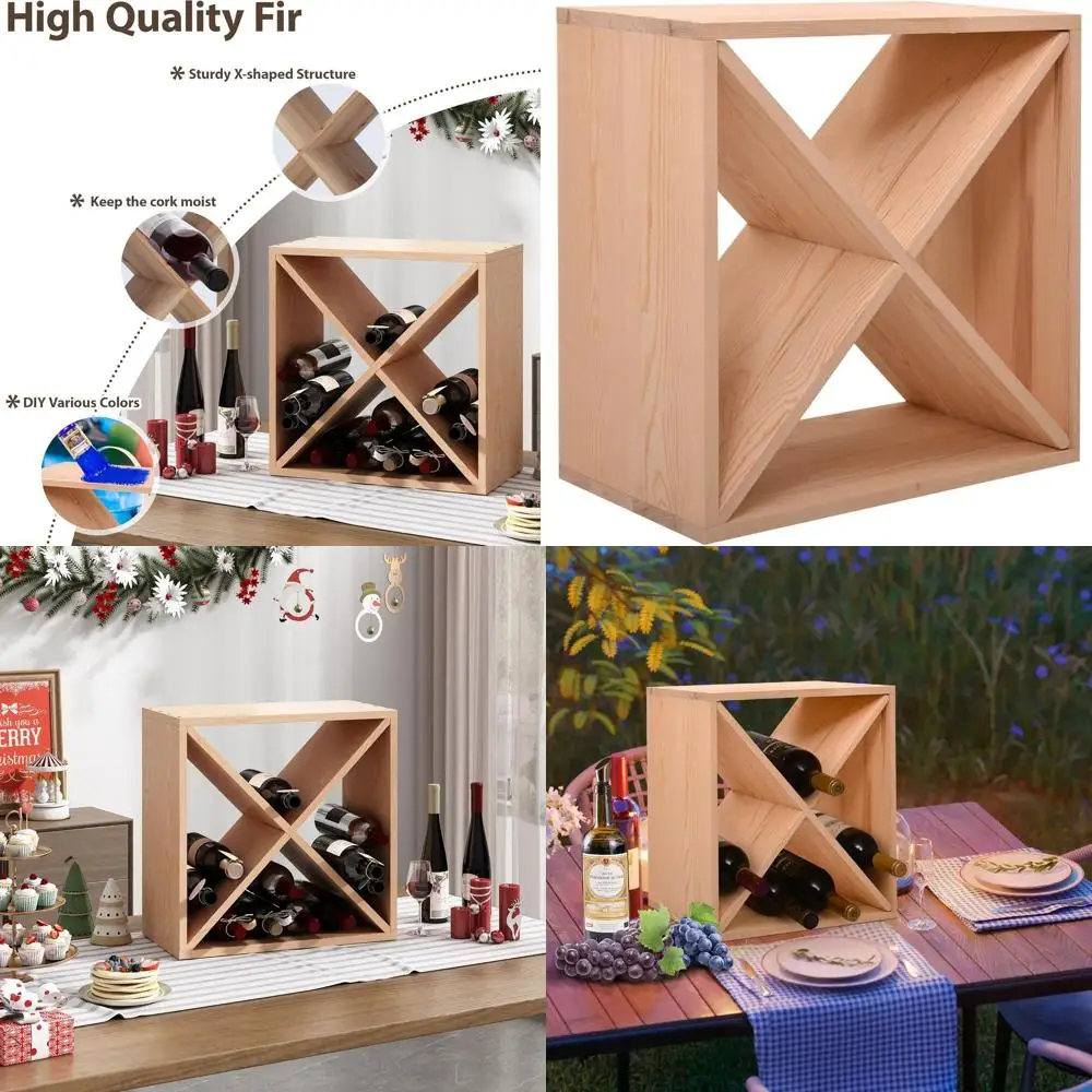 

Compact Natural Wood Wine Rack - 24 Bottle Storage Cube for Kitchen & Bar Decor