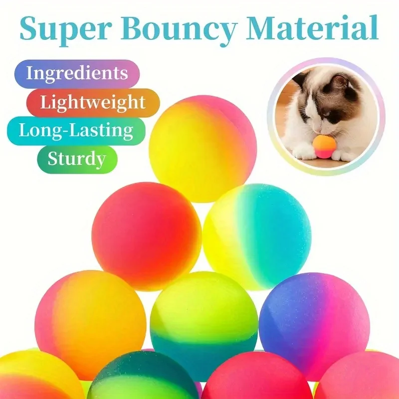 10 bunte Gummibälle, 25 mm High-Bounce-interaktive Katzenspielzeugbälle – lebendiges Regenbogen-Design JXB – Detail 5
