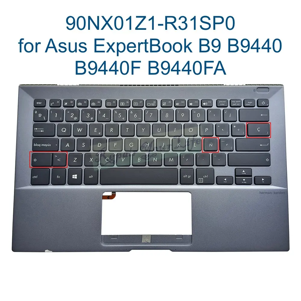 

Spanish Backlit Palmrest Keyboard for Asus ExpertBook B9 B9440 B9440F B9440FA Grey C Shell Upper 90NX01Z1-R31SP0 0KNX0-F623SP00