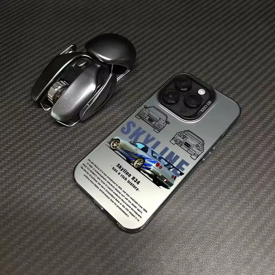 Cool Racing Style Lines Phone Case For iPhone 18 17 16 15 14 13 12 11 Pro Xs Max Mini 8 7 Plus X XR Air 16e 17e Silver IMD Cover