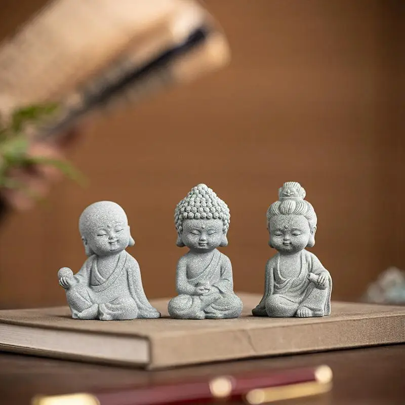 Chinese Style Statue Cute Little Monk Figurines Fish Tank Moss Landscaping Zen Oriental Aesthetic Garden Decoration Ornament Gif