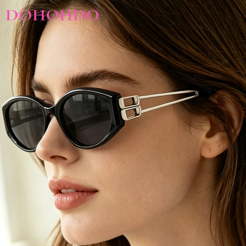 Trendy Y2K Metal Cat Eye Sunglasses 2026 Casual And Versatile Korean Version Fashionable Sunglasses Sun Protection High-end Feel