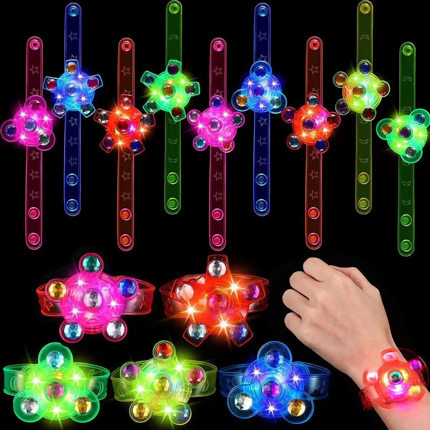 Upgrade 100/500/2000PCS Children Glow Bubble Top Bracelet Flash Rotate Watches Glow in The Dark Kids Toys Birthday Party Gift