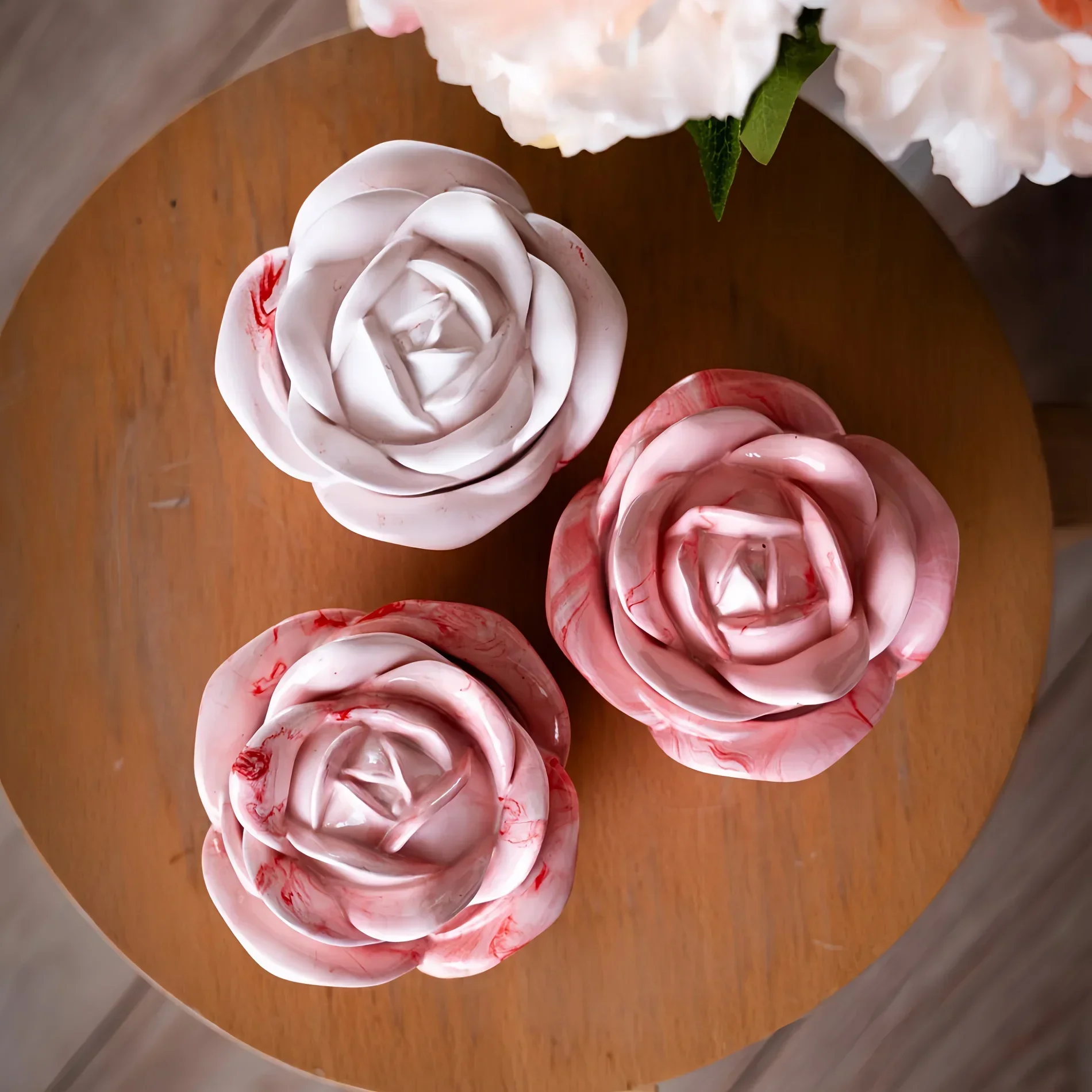 2-Piece Set Rose Shaped Silicone Molds with Lids, Elegant Candle Holder Mold for DIY Epoxy Resin, Plaster and Concrete Crafting view 4