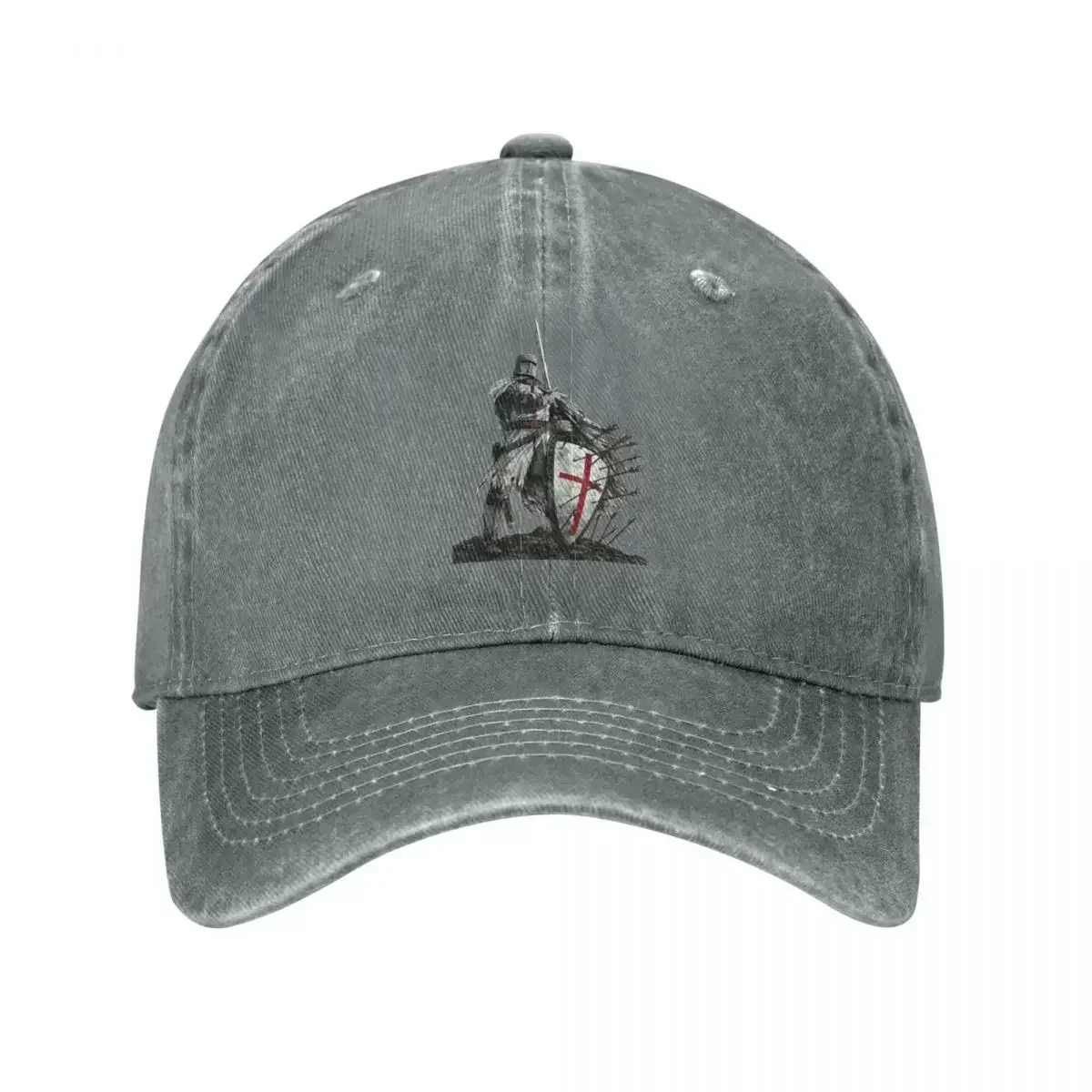 Nouvelle Casquette de Baseball Vintage en Coton Effet Vieilli avec Emblème Chevaliers Templiers (Bouclier, Croix, Épée) et Casque d'Armure, Casquette Snapback pour l'Extérieur