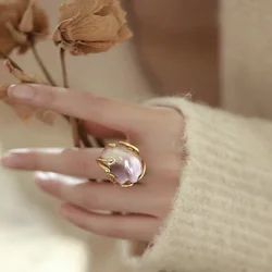 100% Natural Baroque Style Freshwater Colored Pearl Ring, Uniquely Designed and Fashionable, Personalized Jewelry Gift for Women