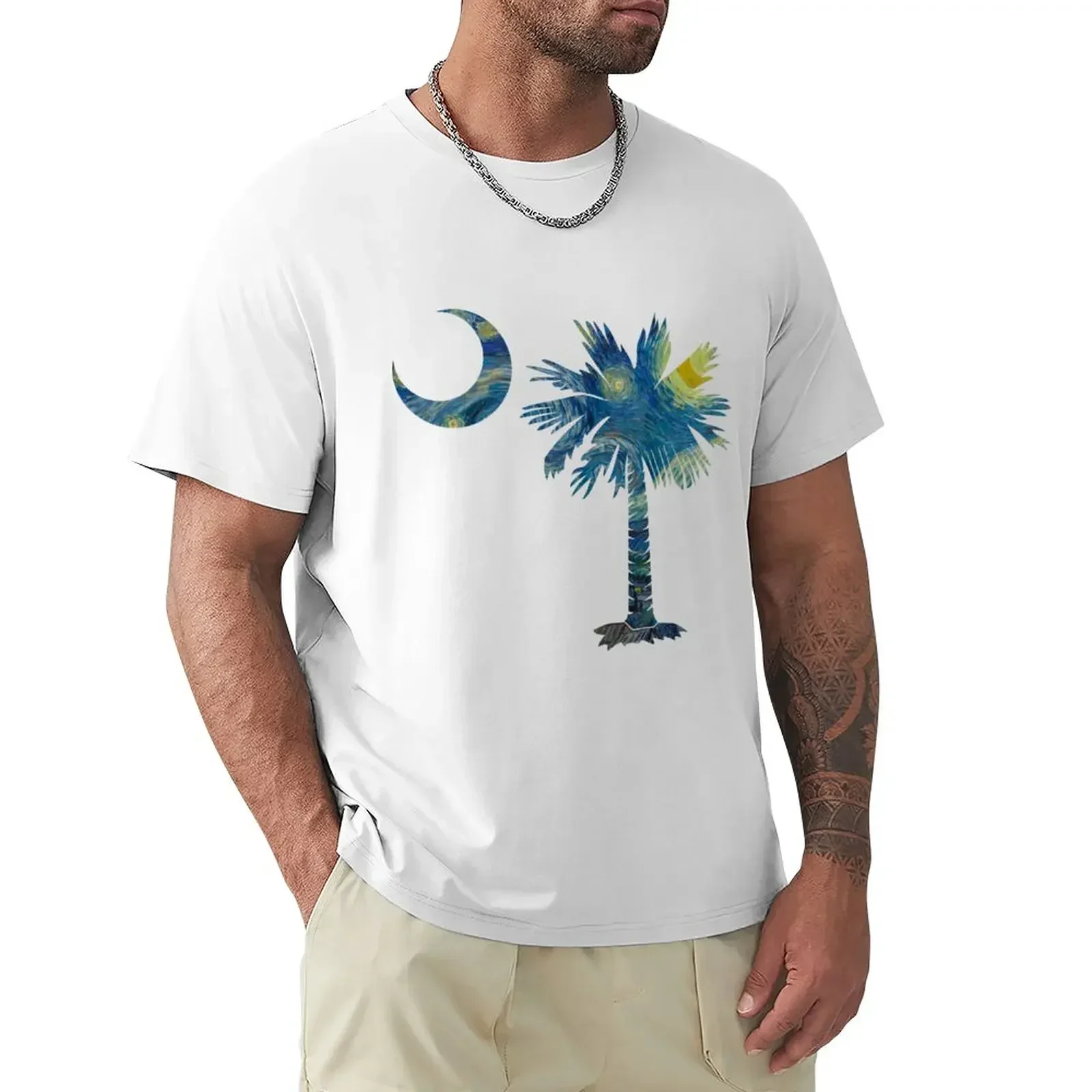 Starry Night Palmetto Moon T-Shirt aesthetic clothes boys whites mens plain t shirts