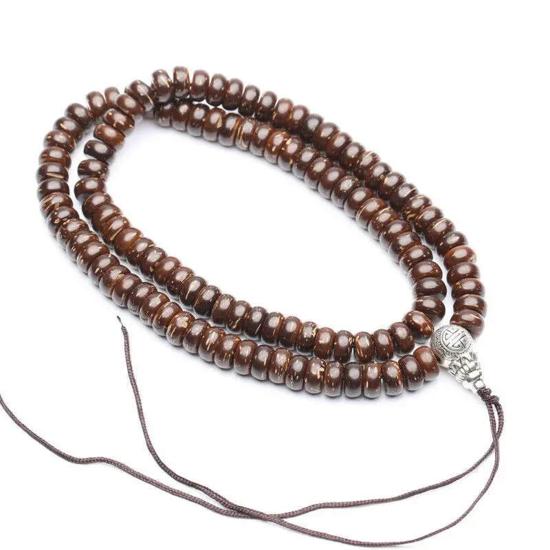 Tibetan Buddhism 108 coconut Shell Flat Prayer Beads Mala Necklace