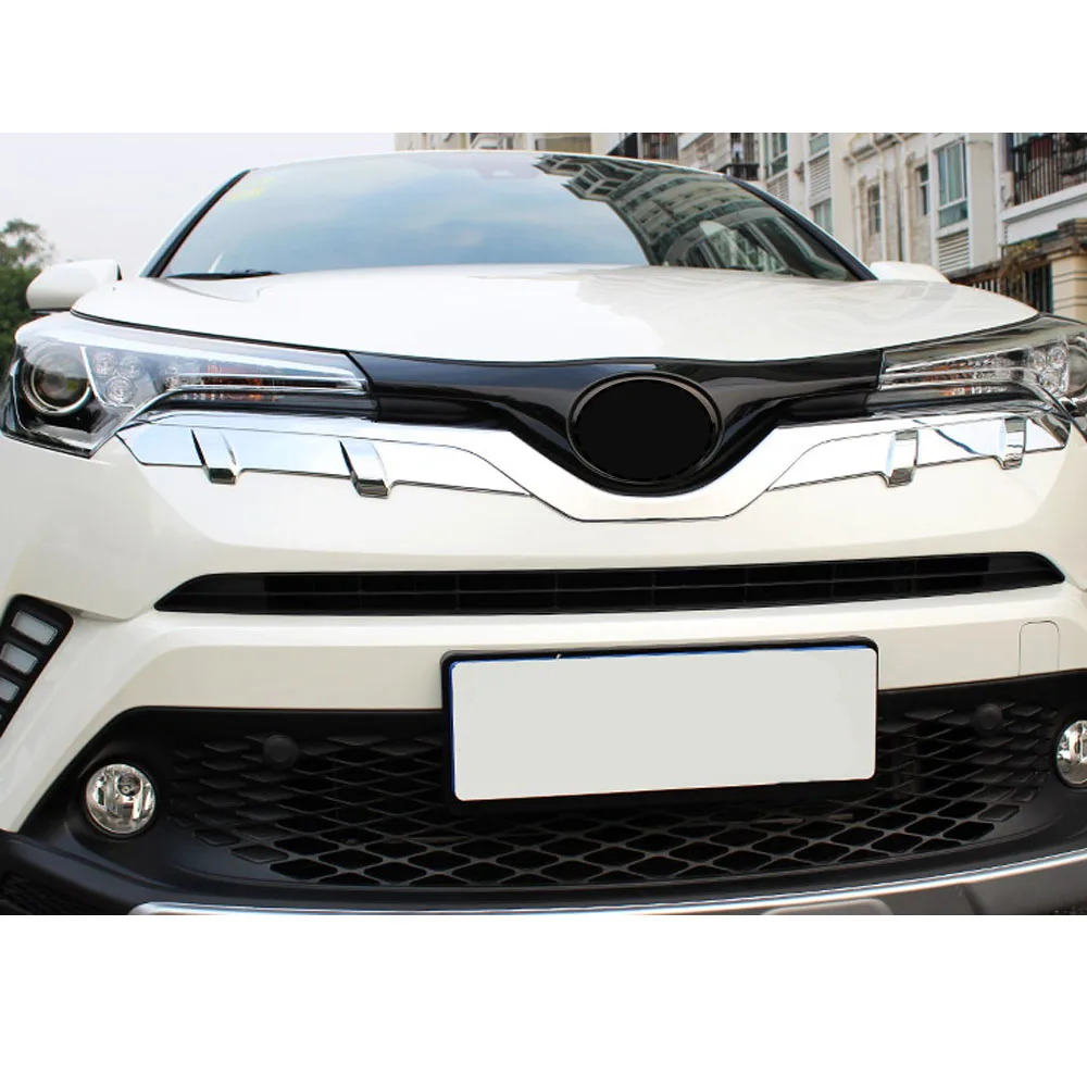 For Toyota C-HR CHR 2017 2018 2019 2020 2021 Cover Detector ABS Chrome/Carbon Fiber Trim Front Up Grid Grill Grille Frame Stick