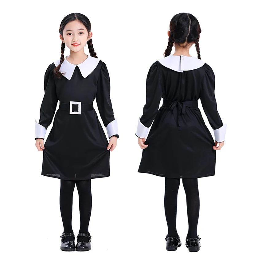 

Wednesday Adams Medieval Lolita Gothic Girl Princess Dress Halloween Costume for Kid Cosplay Anime Masquerade Carnival Disguise