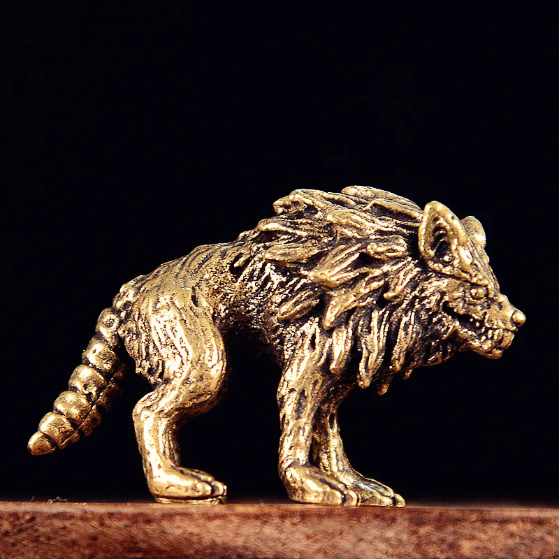 Solid Brass Wolf King Small Statue Desktop Decorations Vintage Animal Miniatures Figurines Home Decors Ornaments Crafts Tea Pets