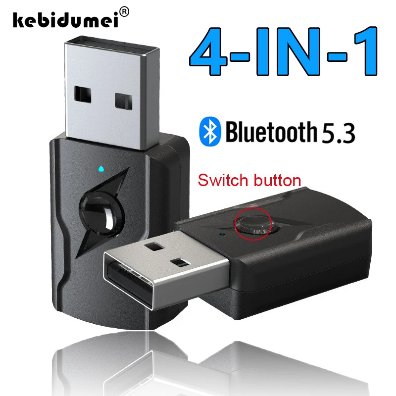 4 in 1 Wireless Bluetooth 5.3 Adapte 3 5mm Jack AUX USB Dongle Stereo Music Audio Receiver For Car Hands Free Call Music Speaker