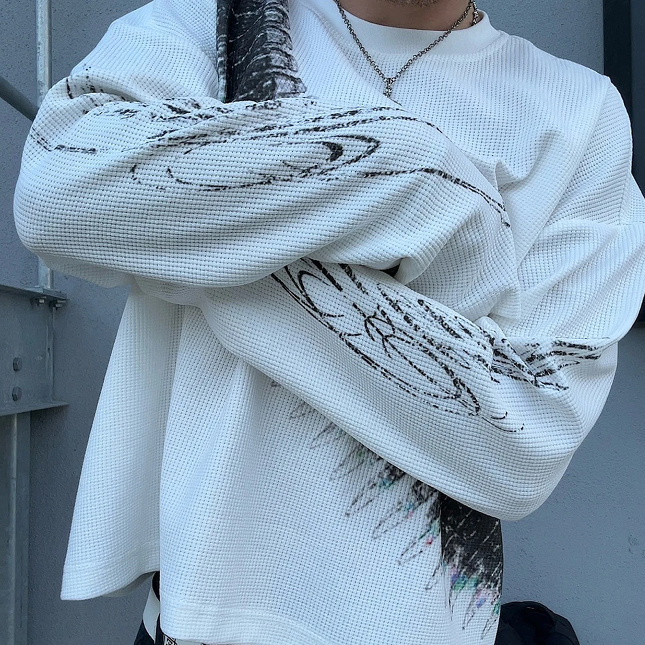 Gothic Retro Classic 2000s Bullet Print T-Shirt Y2K Hip-Hop Street Wear Loose T-Shirt Harajuku Round Neck Long Sleeved Top Emo