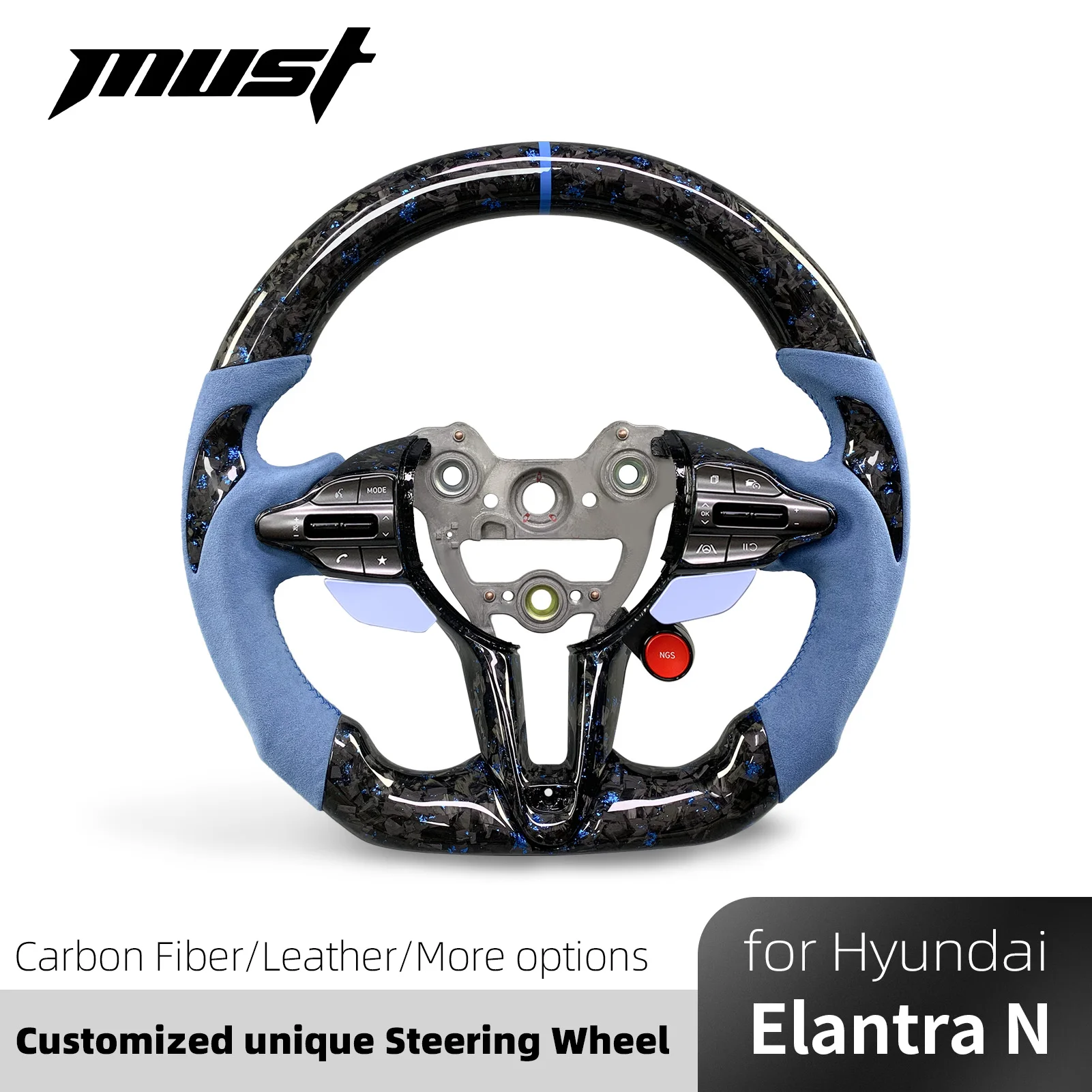 

For Hyundai Elantra N I30N I20N N-line 2019-2025 Customized Carbon Fiber Leather Steering Wheel Support Heating LED Display