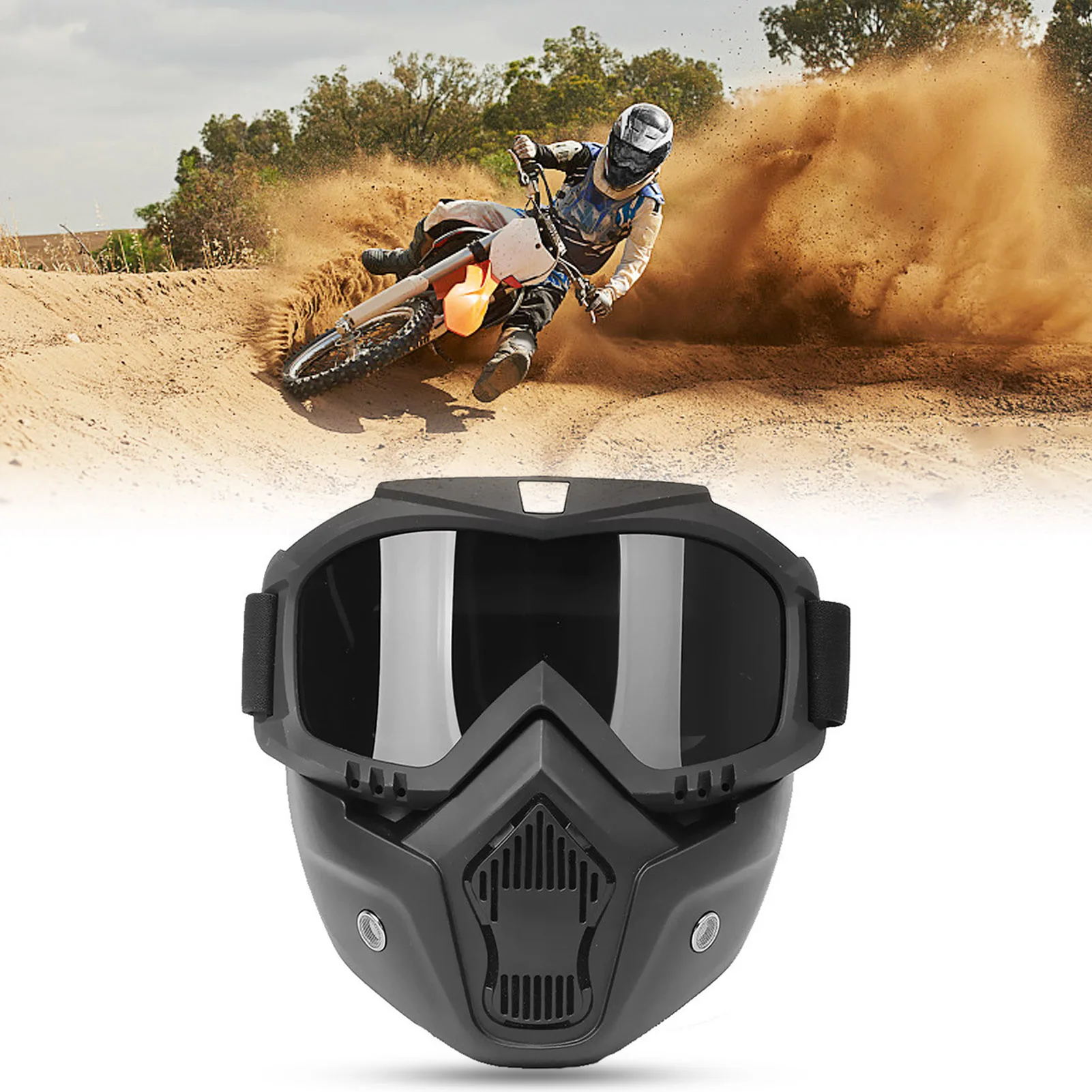 Mortorcycle Face Mask High-definition Goggles with Mouth Filter for Open Face Helmet Motocross Eye Face Protector