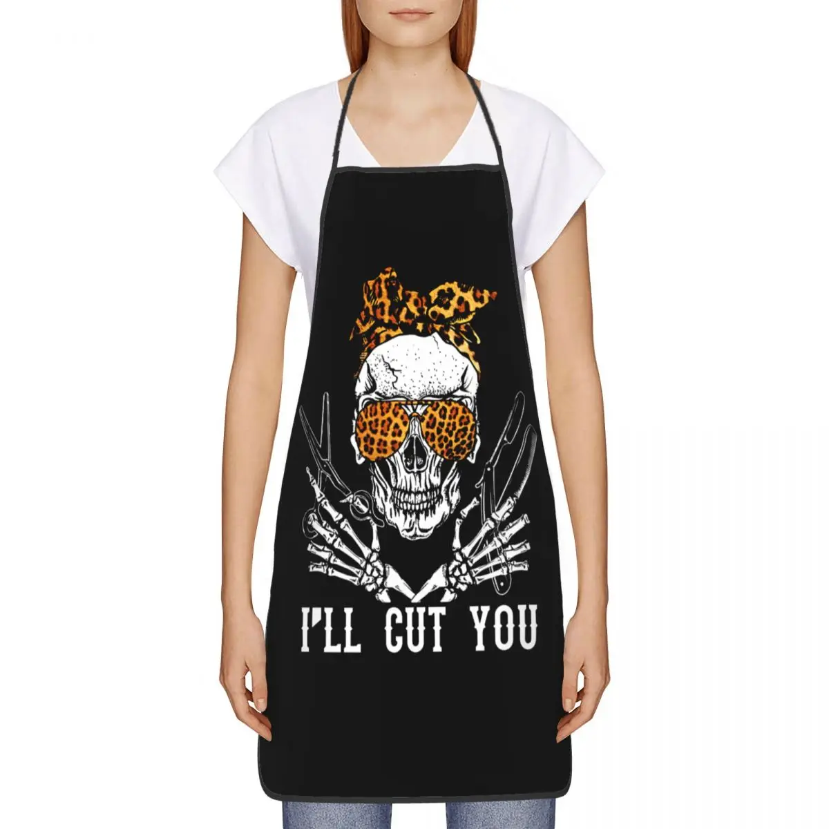 I'll Cut You Skull Hairdresser Aprons for Men Women Adult Chef Kitchen Cooking Barber Hairstylist Gift Tablier Cuisine Baking