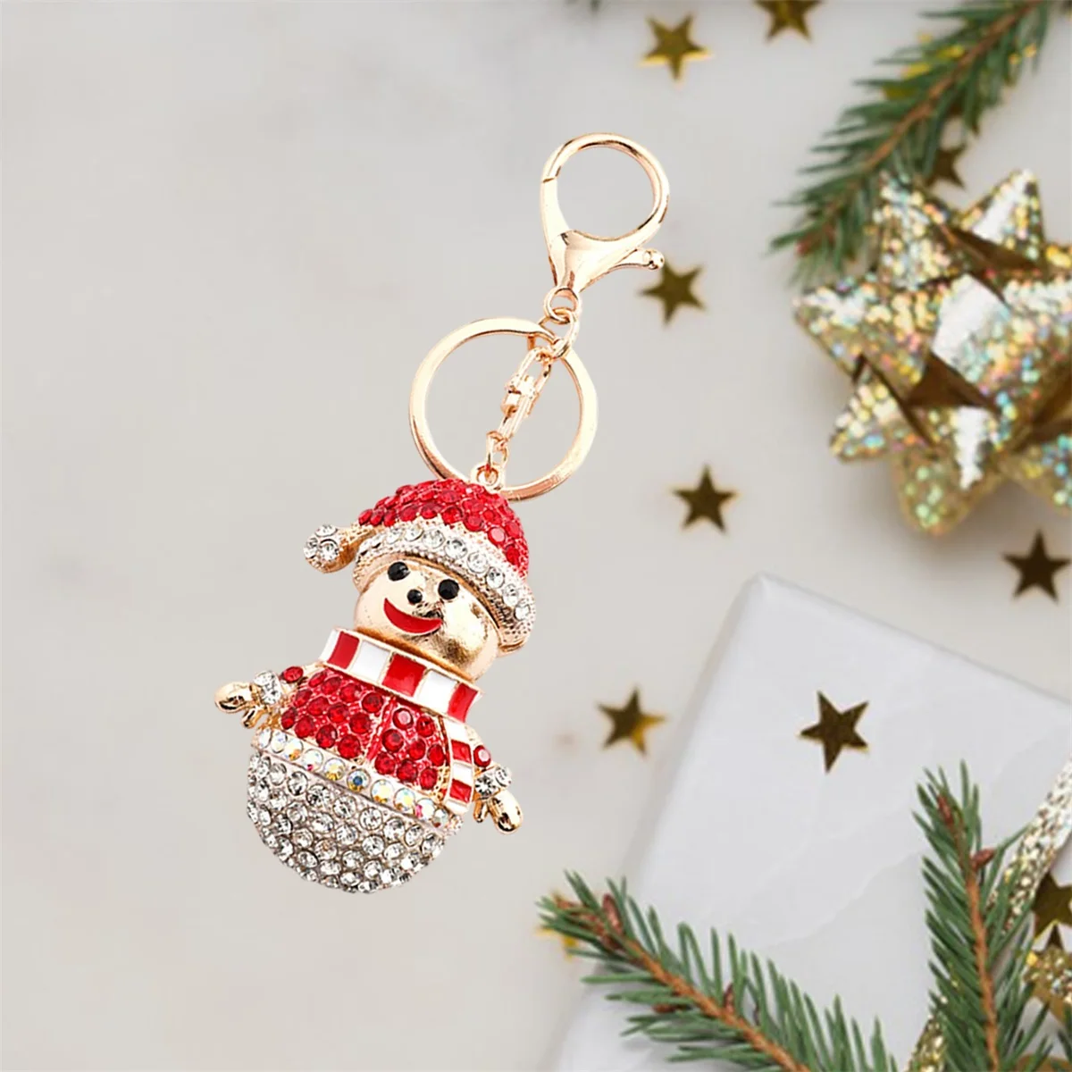 Sparkling Snowman Keychain with Shiny Rhinestone Hat & Scarf - Red & Winter Charm, Pendant for Backpacks, Keys, Christmas Gifts