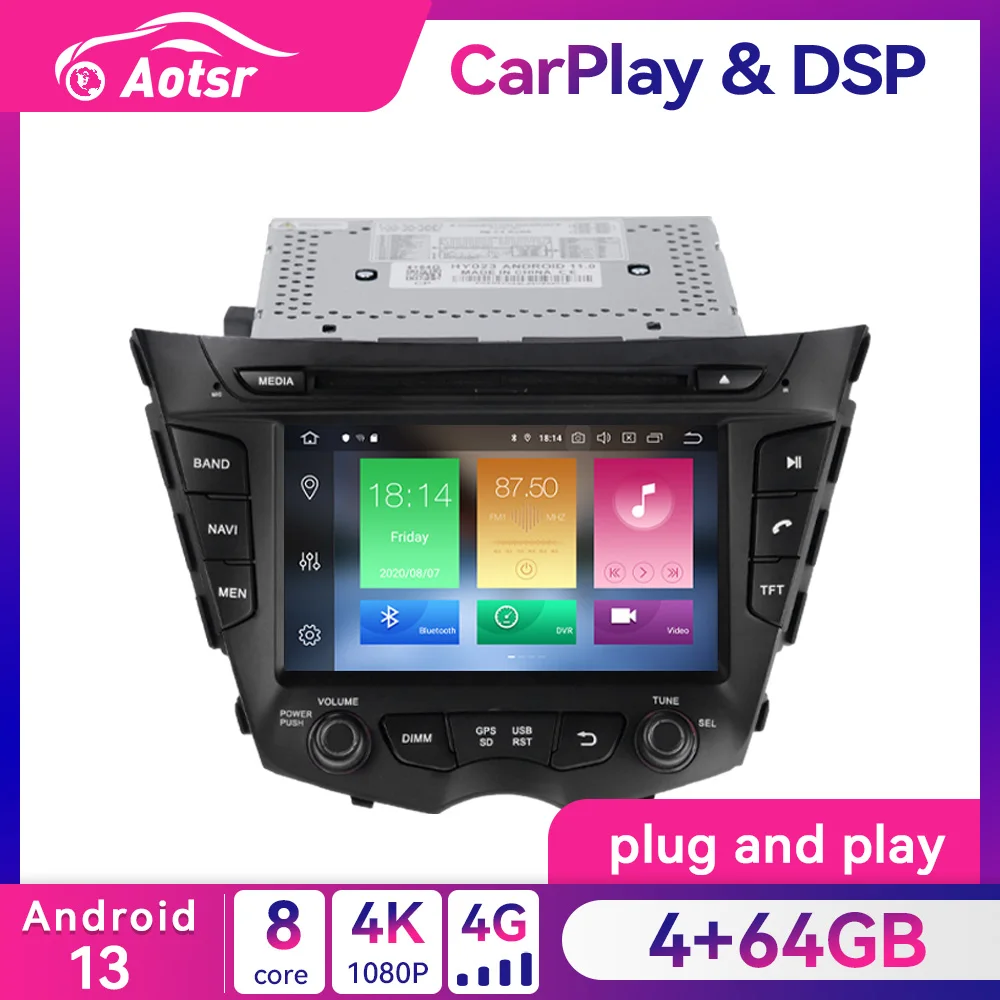 4+64GB CarPlay 2din Android 14.0 Car Radio Auto Stereo Multimedia DVD Player GPS Navi For hyundai Veloster 2011 - 2016 Head Unit