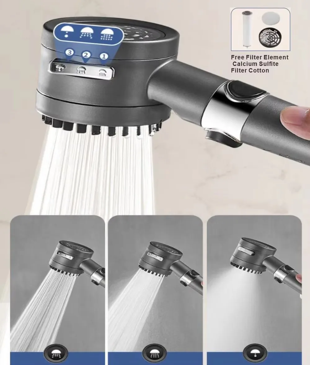 New 3 Modes Shower Head High Pressure Showerhead One-Key Stop Water Massage Shower Head With Filter Element Bathroom Accessories