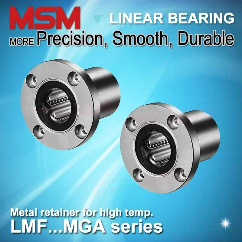 4pcs MSM Metal Retainer Linear Bearings Round Flange Type LMF16/20/25/30MGA Steel Cage Ball Bushing Shaft Guide High Temperature