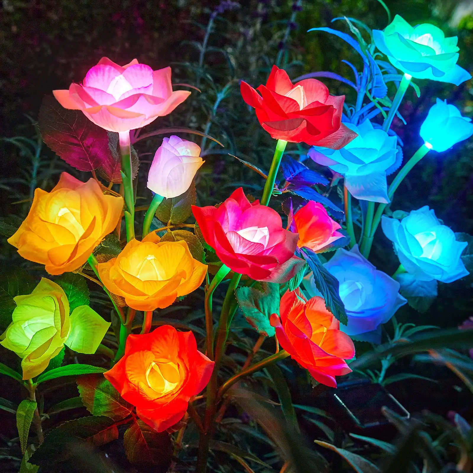 

Solar Garden Lights Outdoor Waterproof Decorative Solar Flower Light with 5 Roses 7 Color Changing for Patio Pathway Decoration