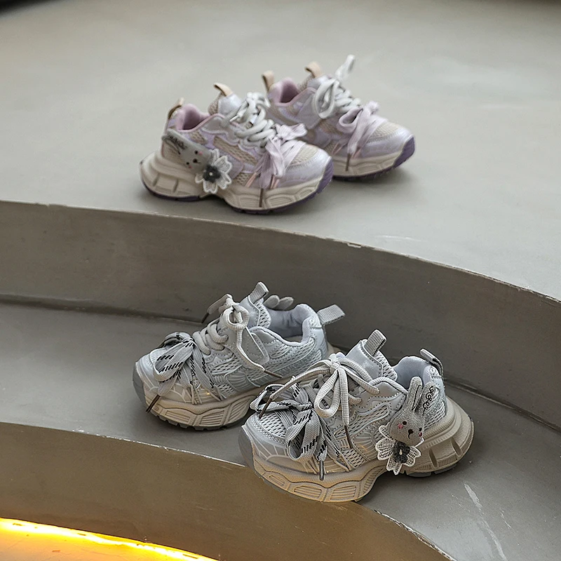 

Cute Fashion Girls Sports Shoes Mesh Breathable Children School Chunky Sneakers Running Versatile Kids Causal Basketball Shoes