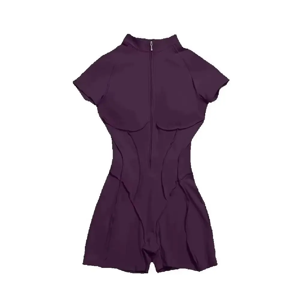 2026 Yoga Bodysuit Short Sleeves Women Tracksuits Gym Zipper Jumpsuits Sports Workout Rompers Fitness One-piece Suit Activewear