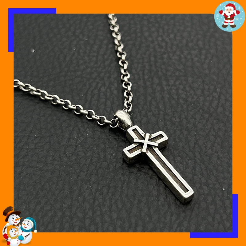Premium Sense Retro Joint Cross Necklace Small Hip-hop Personality Pendant Classic Trendy Brand Round Bead Chain