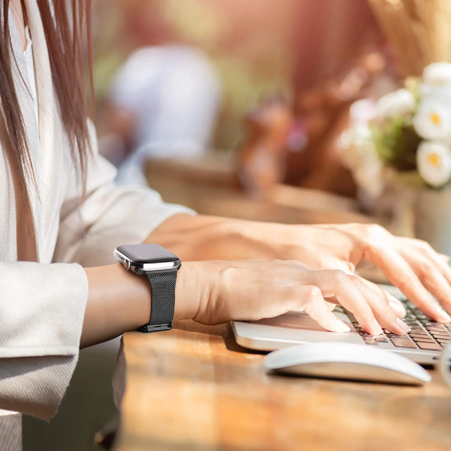 애플워치 밴드 40mm 44mm iWatch 밴드 38mm 42mm 액세서리 메탈 밀라니즈 브레이슬릿 애플워치 시리즈 3 4 5 6 SE용 실크 스트랩