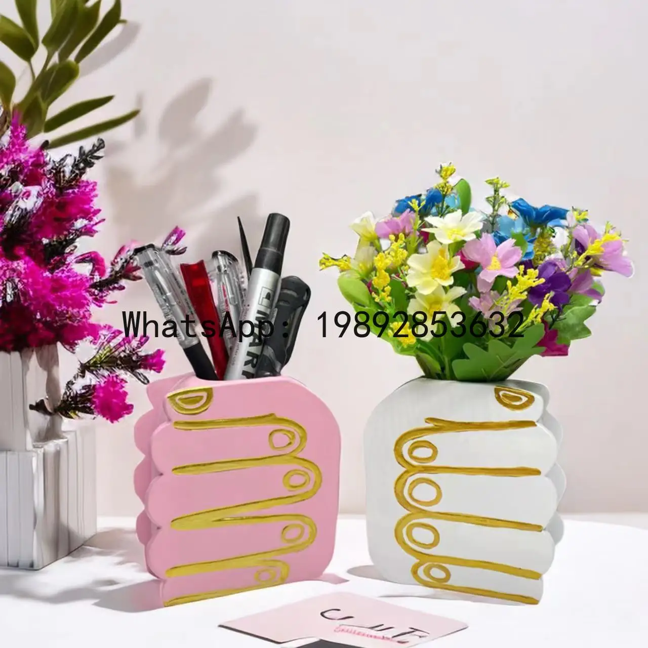 Hp home living room garden desktop light luxury style housewarming gift resin crafts flower pot pen holder room decoration