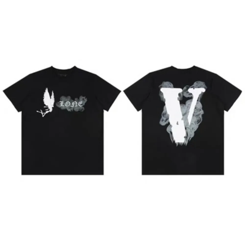 Vlone Short Sleeve T-shirt Men and Women V Country Tide Brand American High Street Retro Half Sleeve T-shirt Summer Gothic