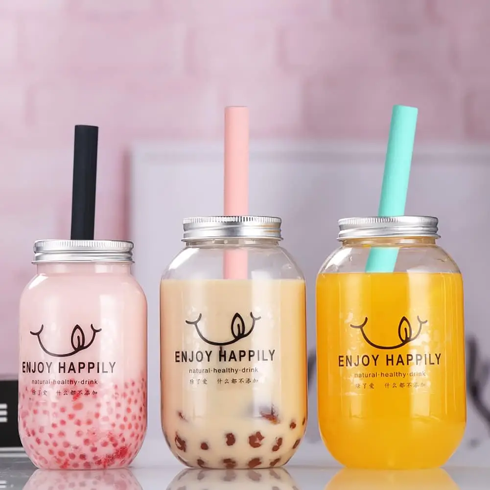 4 PCS Reusable Silicone Boba Straws, Extra Large Bubble Tea Smoothie Straws for Popping Tapioca Pearl,with Cleaning Brush