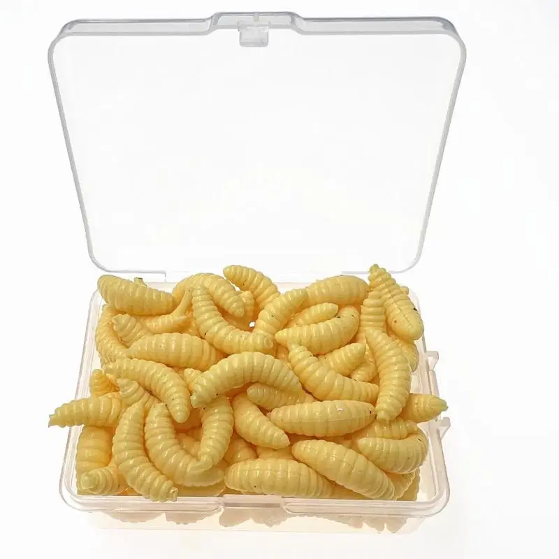 yZ[z100pcs/box Luminous Silicone Artificial Bread Worm Baits 2cm 0.3g Maggot Grub Soft Fishing Lure Hooks Smell Worms Glow Lures