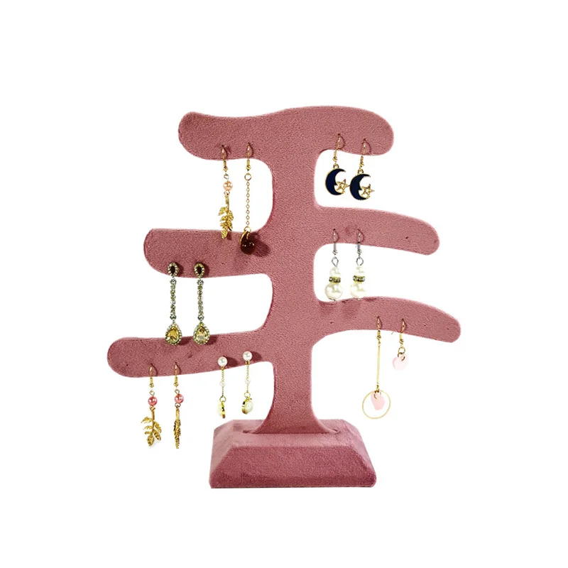 

Tree Shape Jewelry Display Stand Earrings Necklace Ring Display Storage Rack 3 Layers Pink Velvet Jewelry Organizer Holder