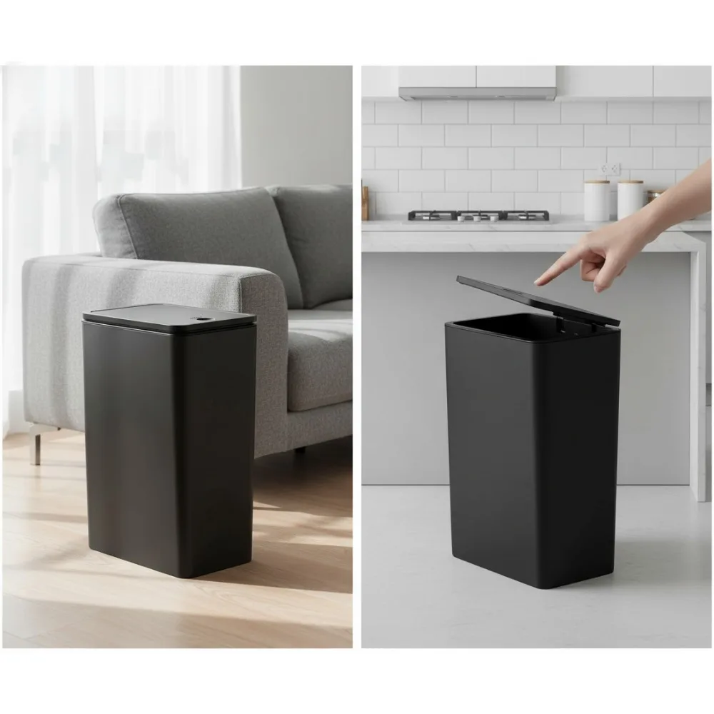 

10L Slim Trash Can with Pop-Up Lid, Compact Waste Basket for Kitchen, Bathroom, Bedroom & Office (2-Pack Black)