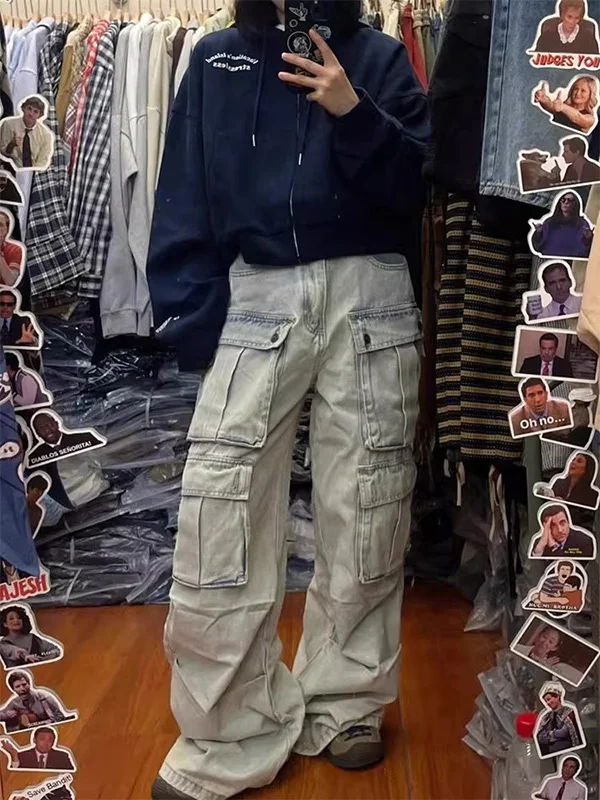 

plus Size Straight Leg High Waist Jeans ex Vintage Workwear Trousers Loose Fit High Street Sle Casual Denim Pants
