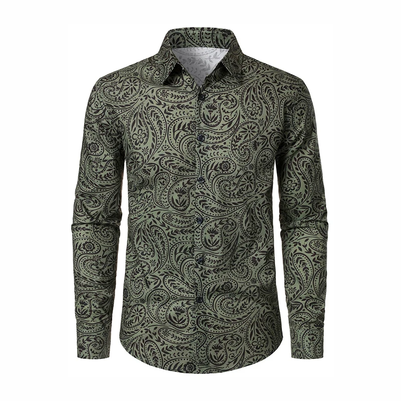 Men Long Sleeve Turn-down Collar Button-Up Shirt Colorful Circle Geometric Print Casual Party Holiday Outfit For Male