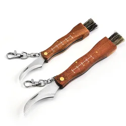 Mini Mushroom Knife Stainless Steel Wooden Handle Sharp Camping Hunting Survival Multifunctional Folding Barbecue Brush Tool