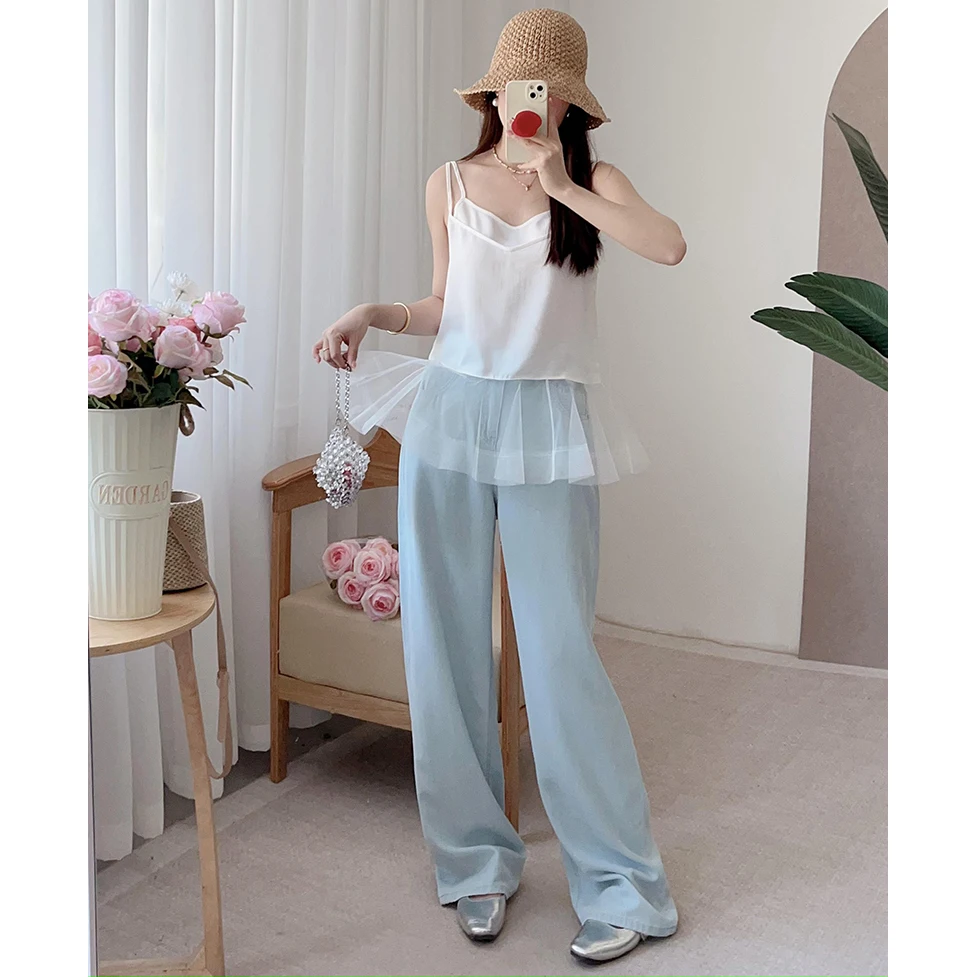 

Summer Thin Smooth Ultra-Light Women's Wide Leg Jeans Silk Blend Comfortable Slimming Versatile Trousers for Women
