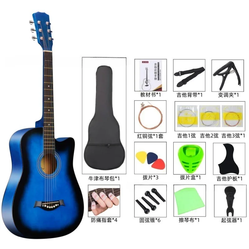 38-Inch  Acoustic Guitar Starter Kit for Beginners  Full-Size Basswood Panel with Matte Finish, 18 Frets, ABS Nut