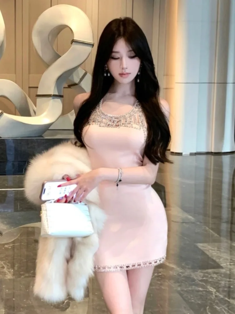 

Pure Desire Heavy Diamond Embedded Pink Dr Женская осенне-зимняя сексуальная утягивающая юбка с вырезами Ne Hanging ort