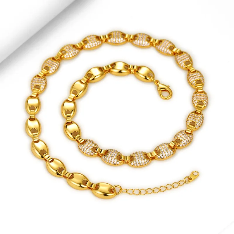 Zircon Coffee Bean Chain Gold Choker Necklaces for Women Girls